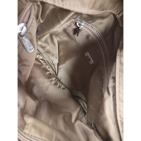 The SAK Bag Crochet Taupe Messenger Bag Flap Front Organizer pockets Purse Woven - Picture 6 of 7